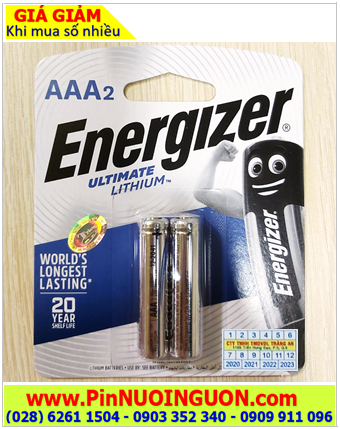 Pin chuột vi tính không dây, Pin Lithium Ultimate Energizer L92 BP2 size AAA 1,5v _Made in Singapore _Vỉ 2viên